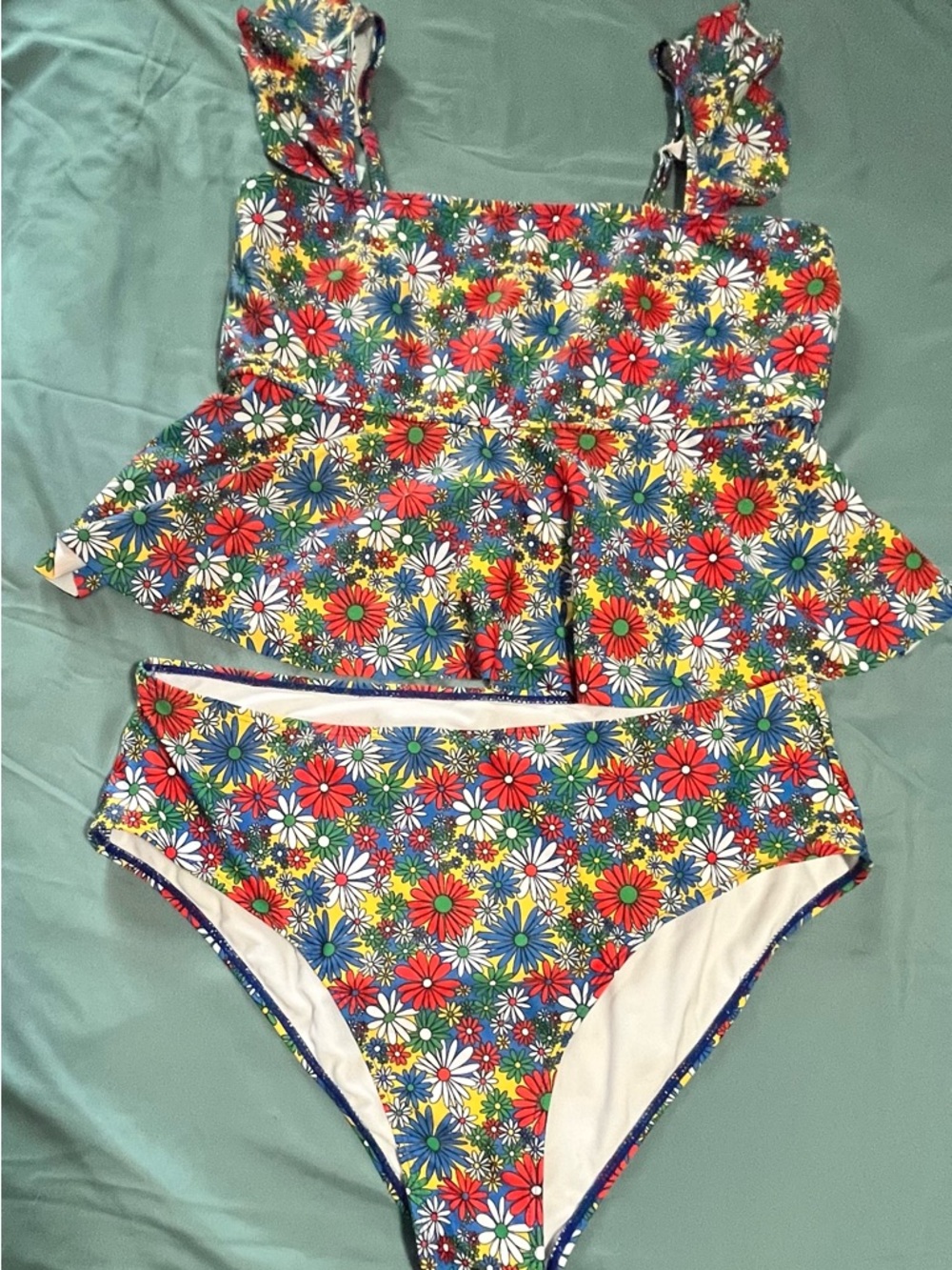 Floral Two-Piece Swim Set Peplum Womens Size 2XL Tankini
